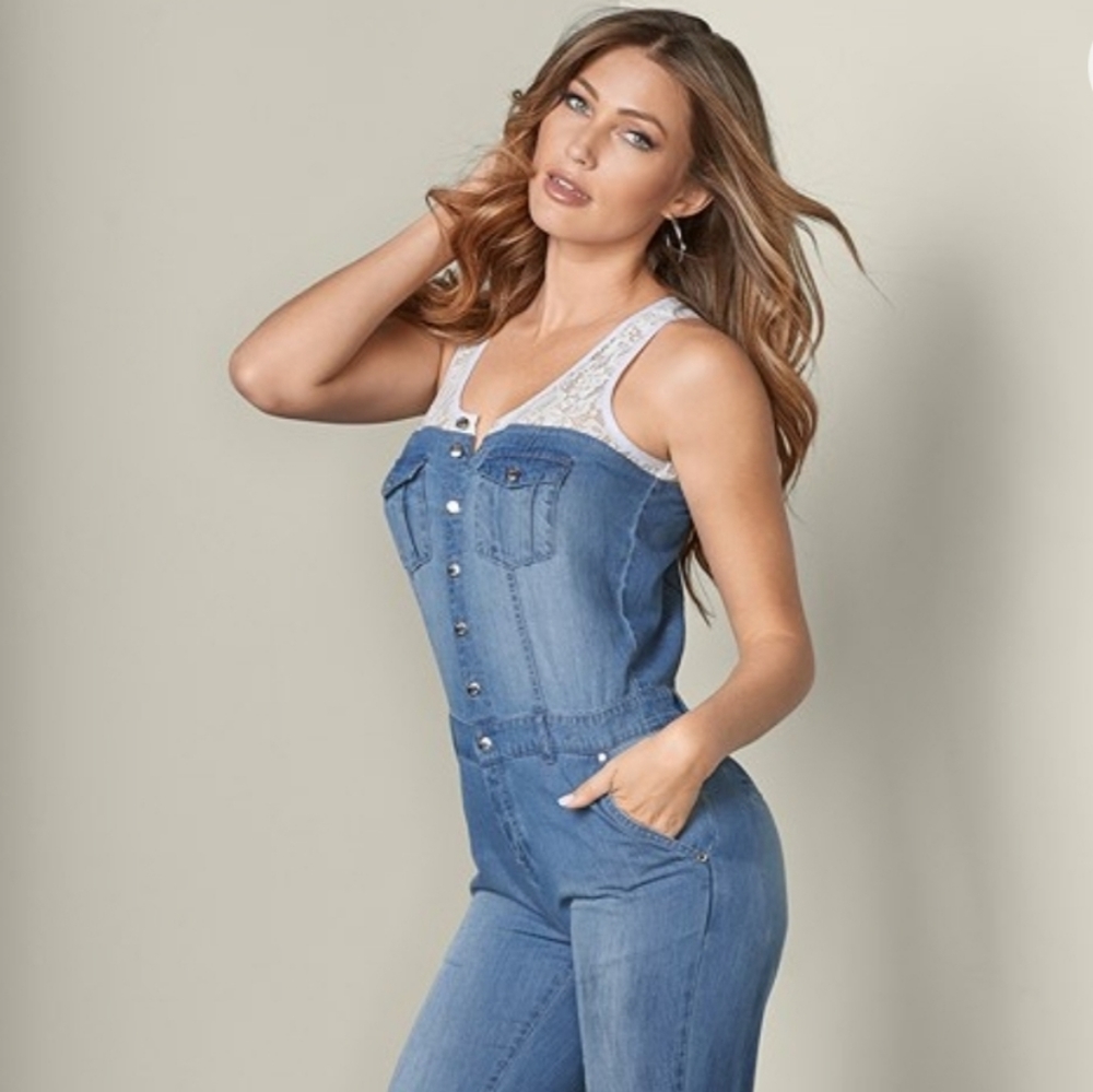 VENUS Denim Lace Jumpsuit Size 4